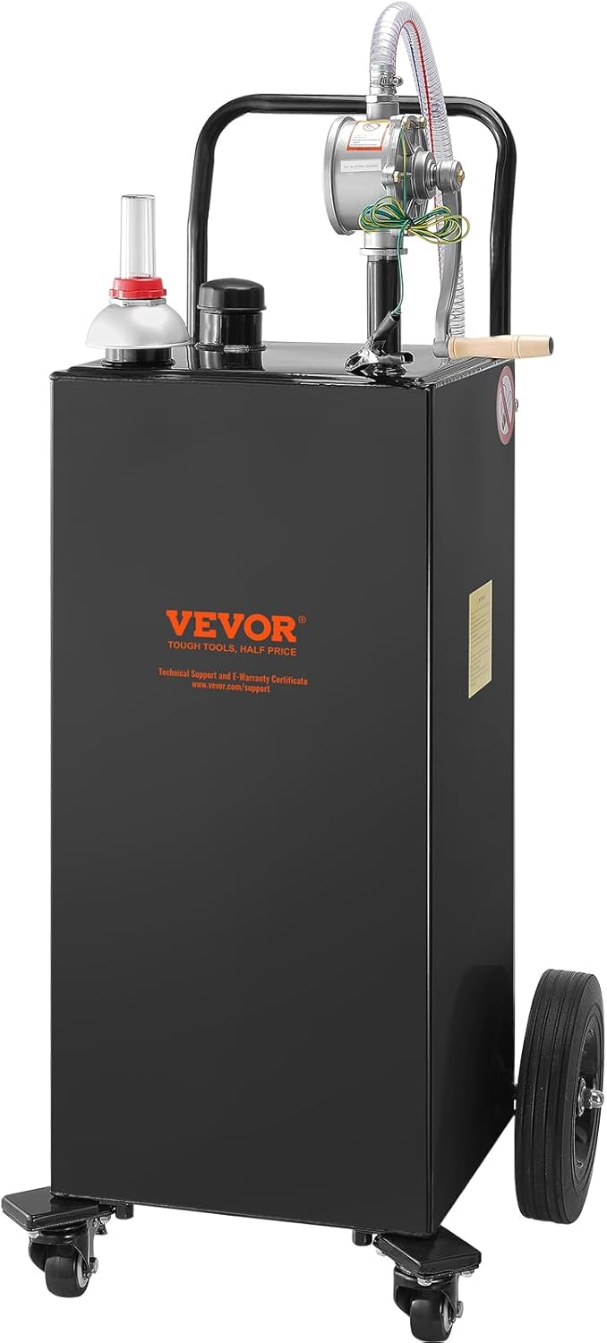 VEVOR Fuel Caddy, 35 Gallon, Gas Storage Tank on 4 Wheels, with Manual Transfer Pump, Gasoline Diesel Fuel Container for Cars, Lawn Mowers, ATVs, Boats, More, Black