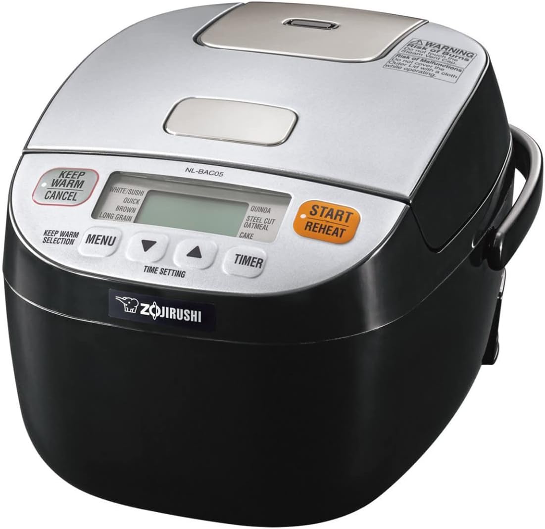 Zojirushi Micom Rice Cooker and Warmer (3-Cup/ Silver Black) Bundle with Silicone Handle Tongs Set (2-Pack) and Inomata Rice Washing Bowl with Side and Bottom Drainers (Clear) (3 Items)