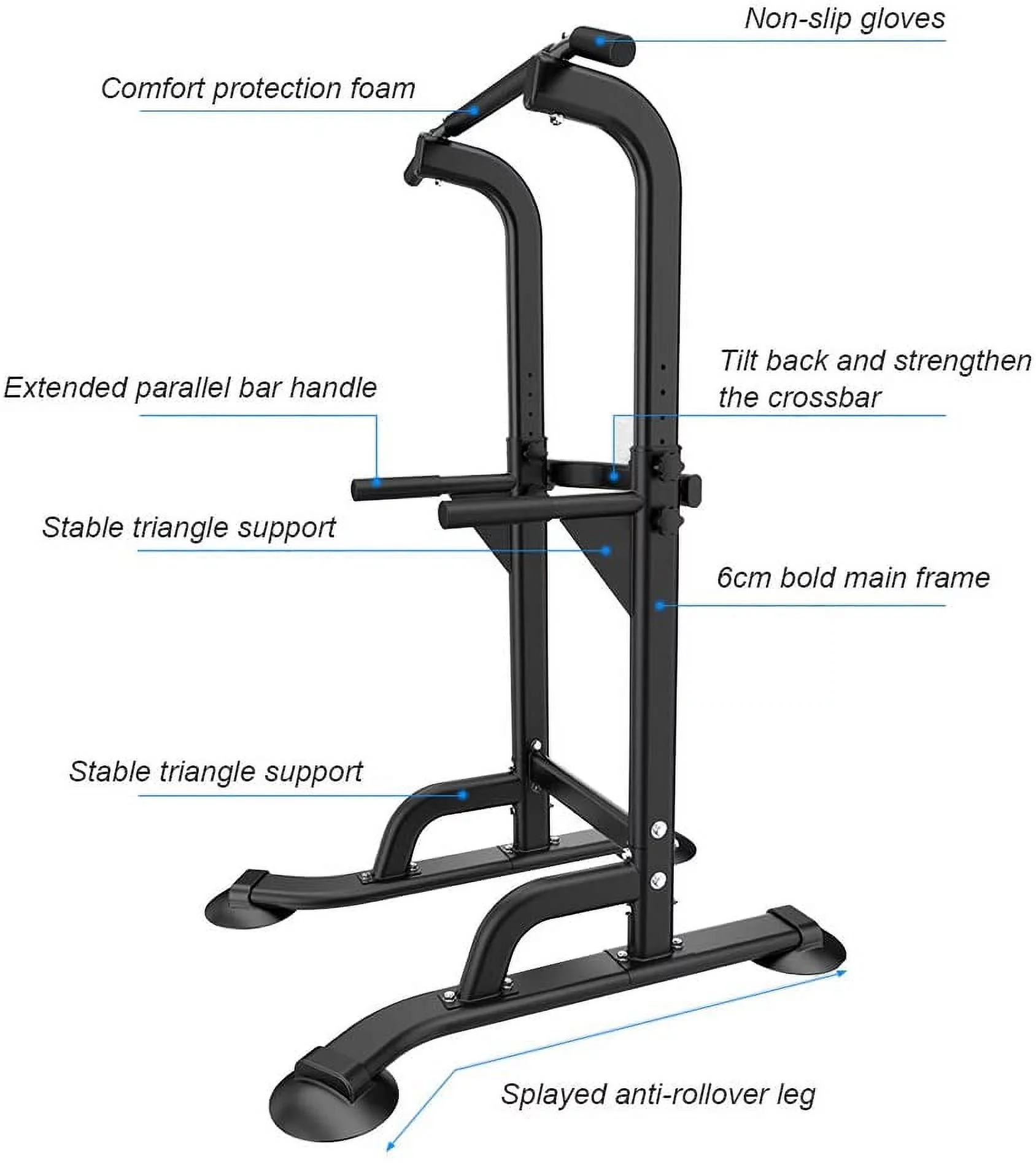 SOGES Height Adjustable Power Tower Dip Stands Pull up Bar Strength Training for Home Gym Black