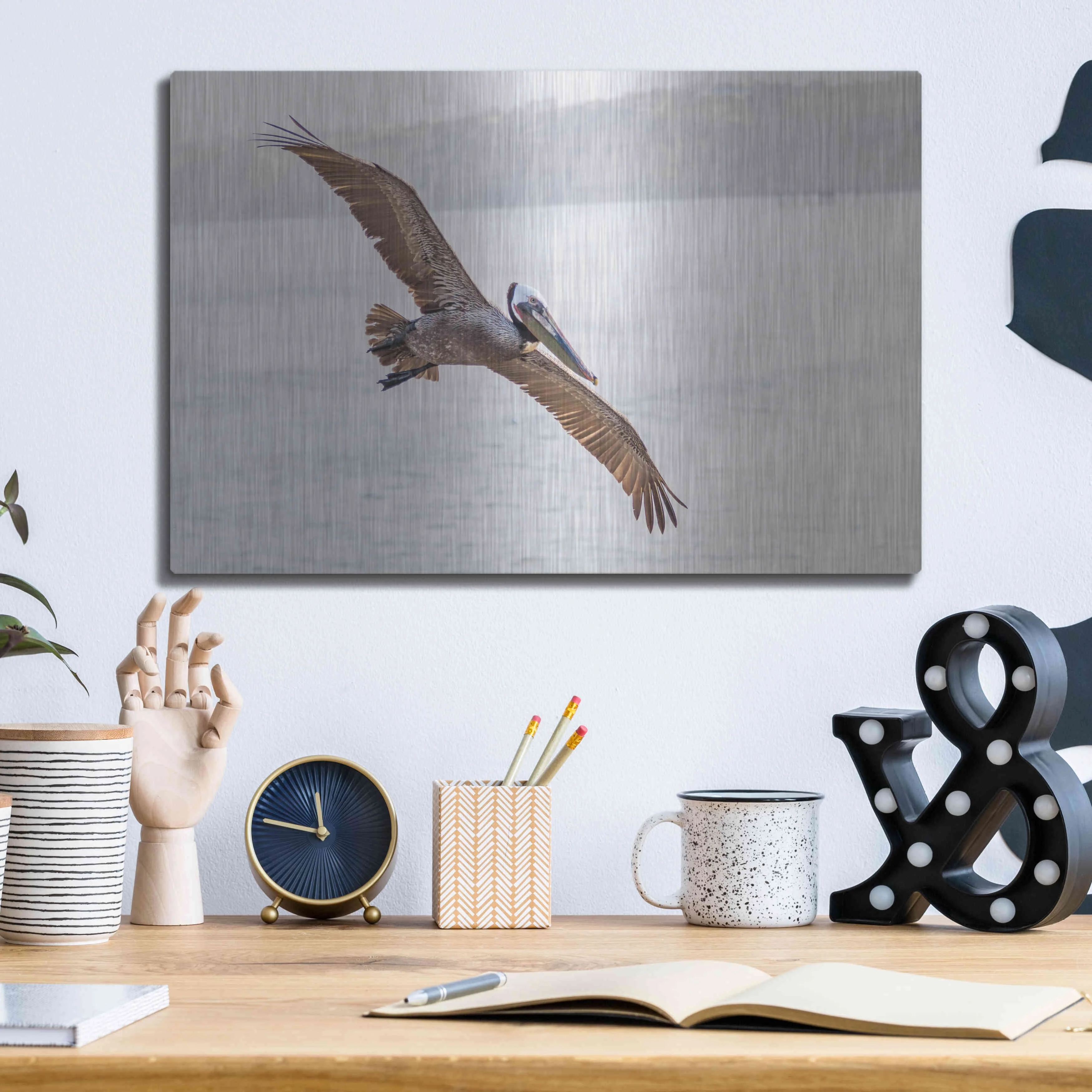 Luxe Metal Art 'Pelican Spread' by Chris Moyer, Metal Wall Art, 16"x12"