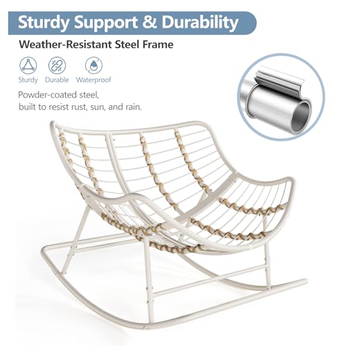 SWITTE Papasan Rocking Chair Outdoor Indoor, Oversized Egg Wicker Rocker with Cushion, Supports 450 lbs, Patio Chair for Balcony or Living Room - Gray