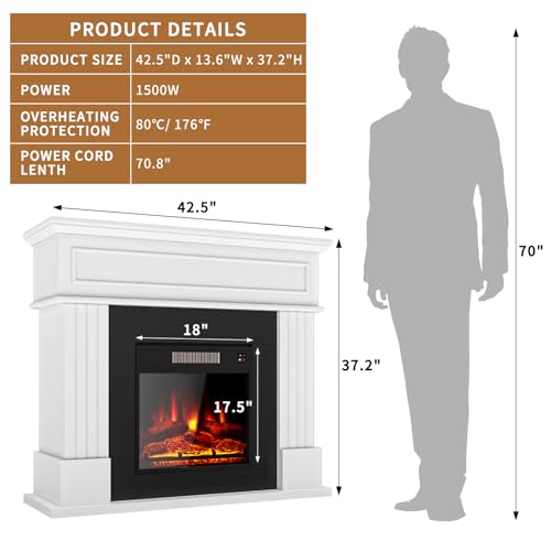 oneinmil Electric Fireplace, Electric Fireplace Heater, 3D Realistic Flame