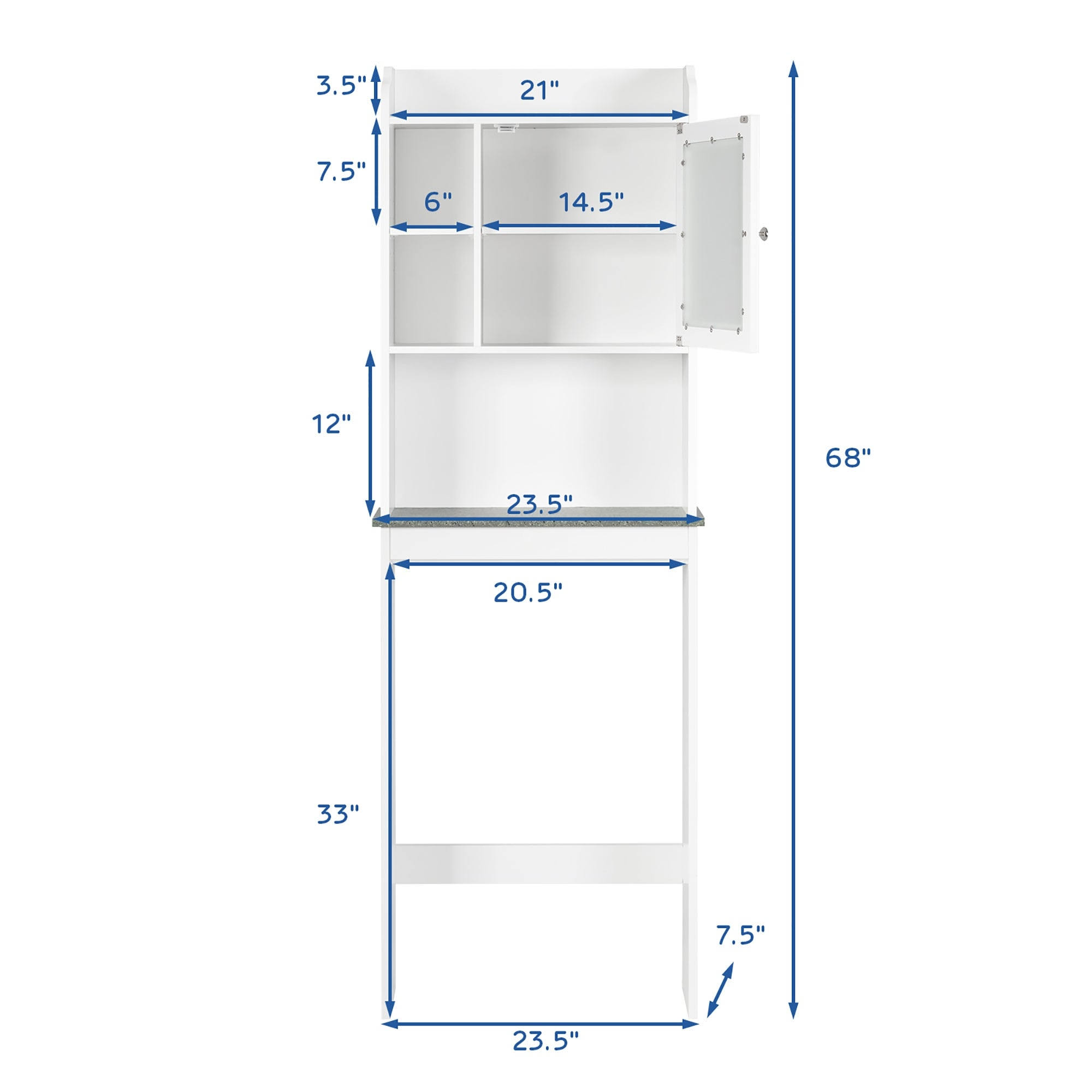 Over The Toilet Shelf Organizer Bathroom Space Saver Storage Cabinet - White