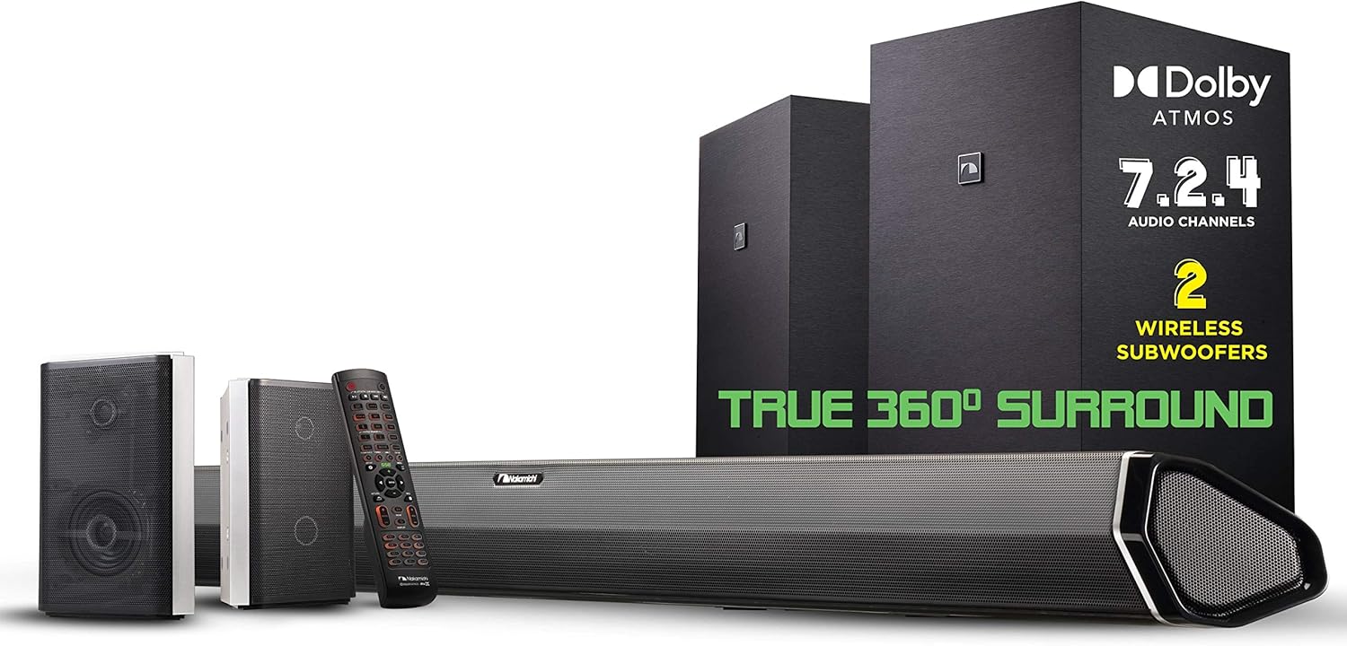 Nakamichi Shockwafe Pro 7.1.4 Channel 600W Dolby Atmos/DTS:X Soundbar with 8" Wireless Subwoofer, 2 Rear Surround Speakers. Get True 360° Cinema Surround with This Plug and Play Home Theater System