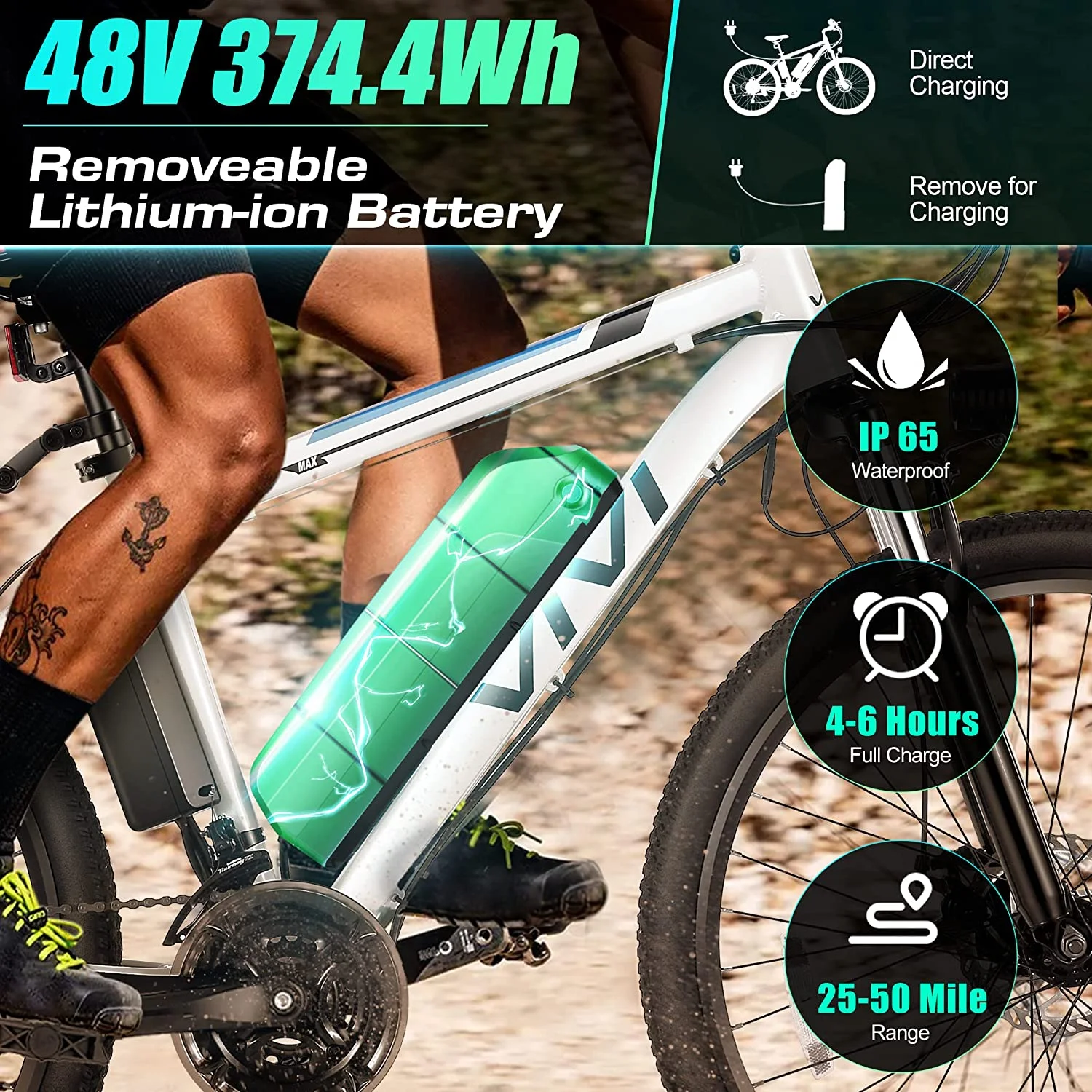 Vivi Electric Bike 26 Adult Electric Mountain Bike 500W Hardtail Electric Commuter Bike 21 Speed with Cruise Control Up to 20MPH & 50Miles