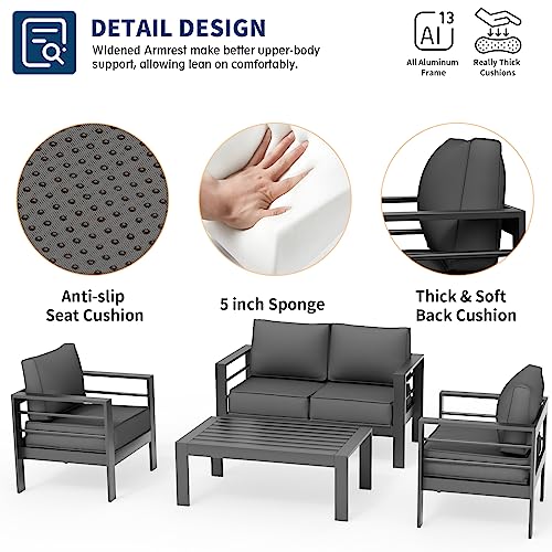UDPATIO 8 Piece Aluminum Patio Furniture Set, Oversized Modern Outdoor Furniture Set with Olefin Fabric Cushion for Patio Deck Backyard, Dark Grey(with Waterproof Covers)