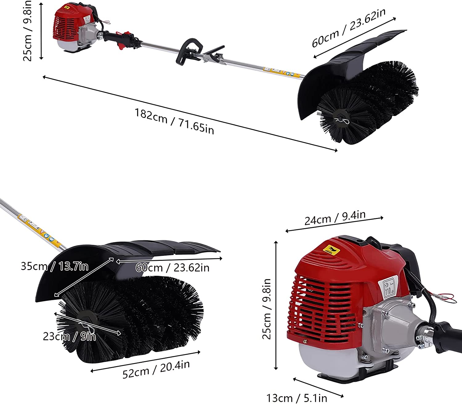MONIPA 52cc 2 Stroke 2.3HP Power Sweeper Handheld Gasoline Engine Power Broom Brush Clear with Air Cooled Motor EPA Engine for Driveway Turf Snow