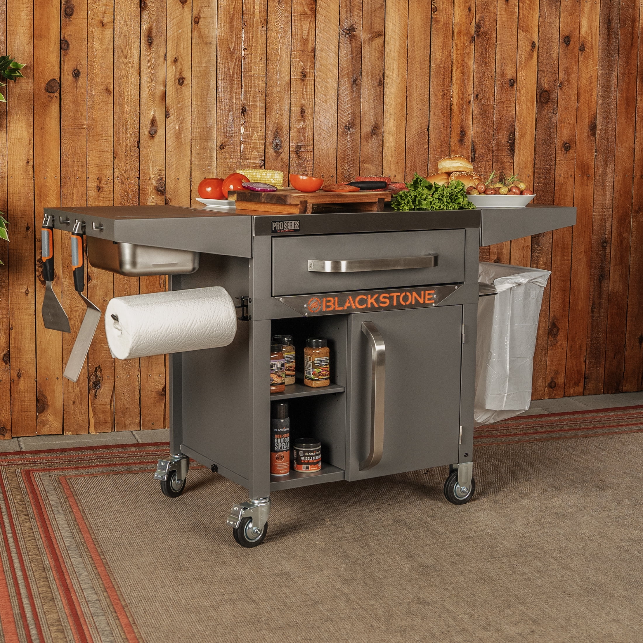 Blackstone ProSeries 28" Serve and Store Prep Grill Cart with Cabinet in Black