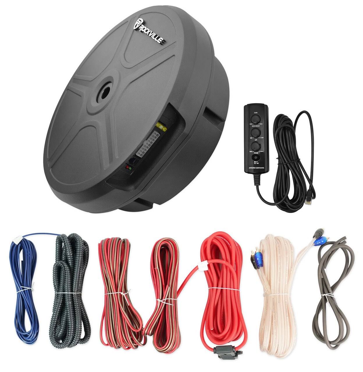 Rockville RockGhost Active Powered 8x22 Hidden Car Subwoofer Sub for 15x22/16x22/17x22 Full Size Spare Tire