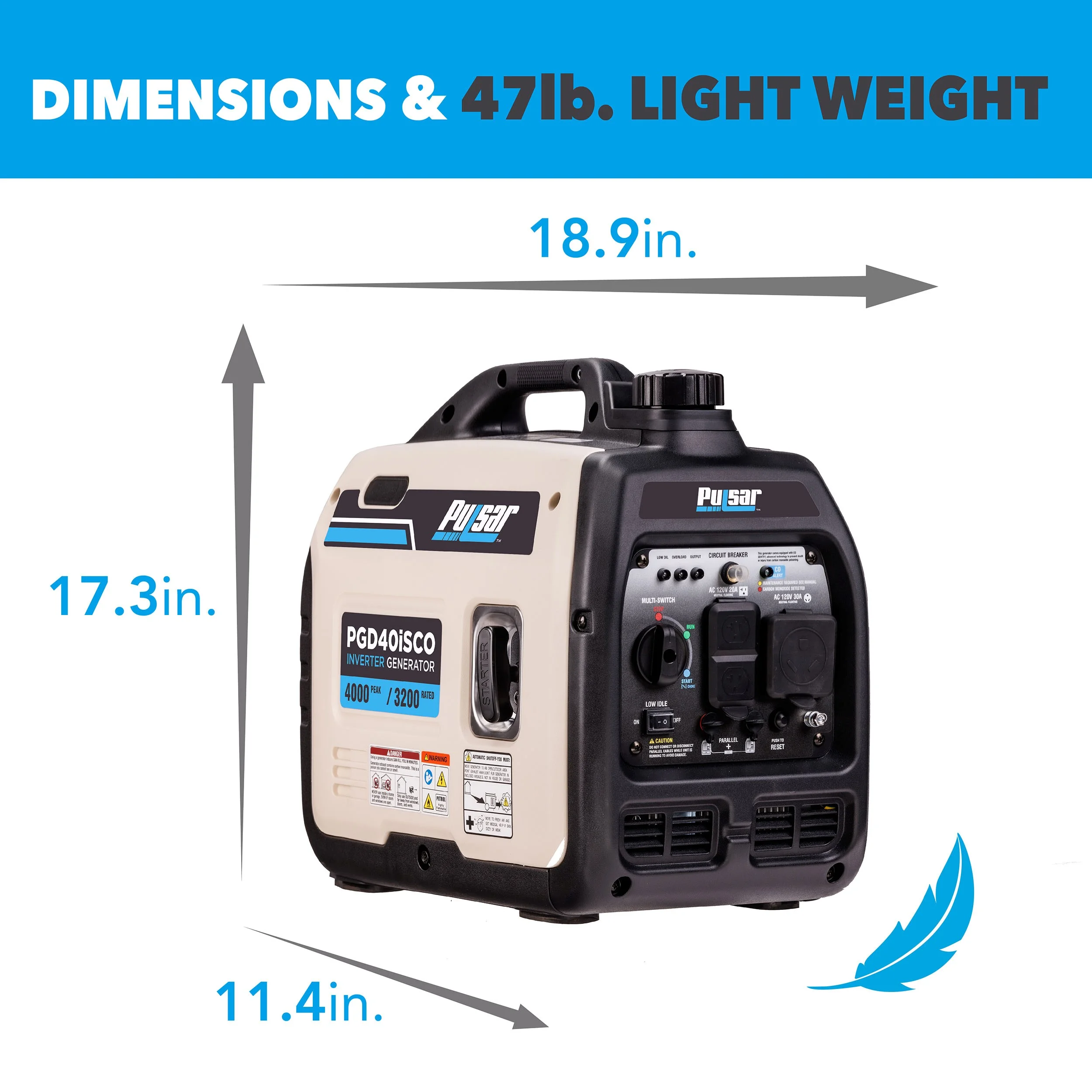 Pulsar 4000-Watt Super Quiet Gas Powered Inverter Generator with CO Sentry