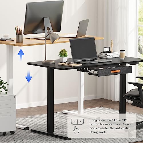 FLEXISPOT Standing Desk with Drawer Electric Sit Stand Desk with 48 x 24 Inches Whole-Piece Desktop Ergonomic Memory Controller Adjustable Height Desk(White Frame + 48" Bamboo Texture Desktop)