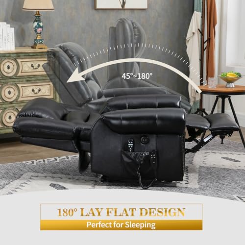 Dual Motor Power Lift Chair, Lay Flat Recliner Chair, Electric Recliner with Massage and Heat for Elderly, Remote Control, Infinite Position, Standing Assistance, USB Ports, Faux Leather, Brown