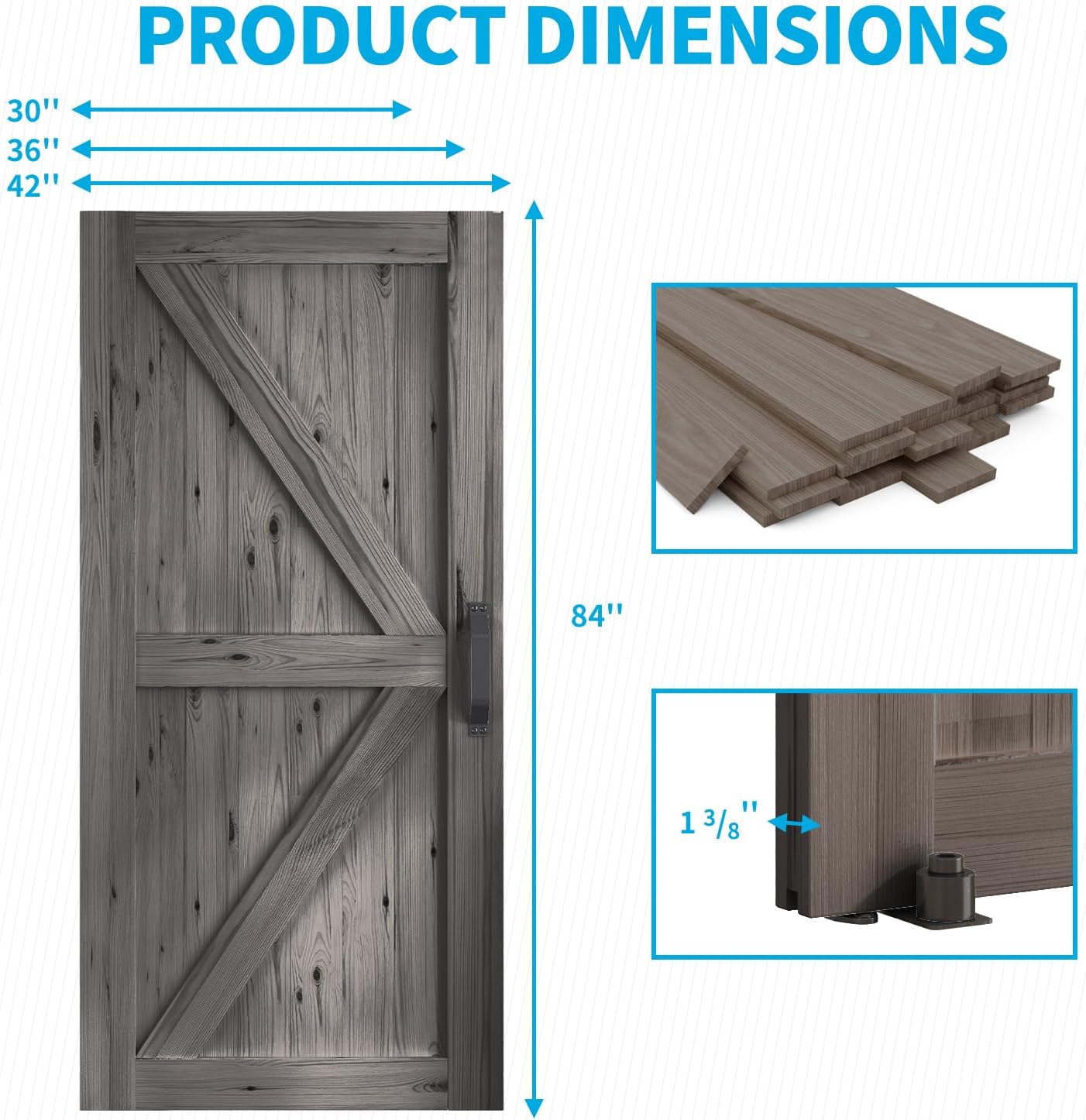 30In x 84In Sliding Barn Door with 5FT Barn Door Hardware Kit, Barn Doors and Hardware Included for Interior Rooms & Closets, A Simple Assembly is Required (K-Frame, Brown)