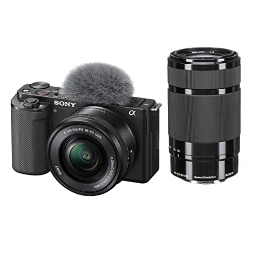 Sony ZV-E10 Mirrorless Interchangeable Lens Vlogging Camera with 16-50mm Lens, Black - Bundle with E 55-210mm f/4.5-6.3 OSS High Definition Telephoto Lens