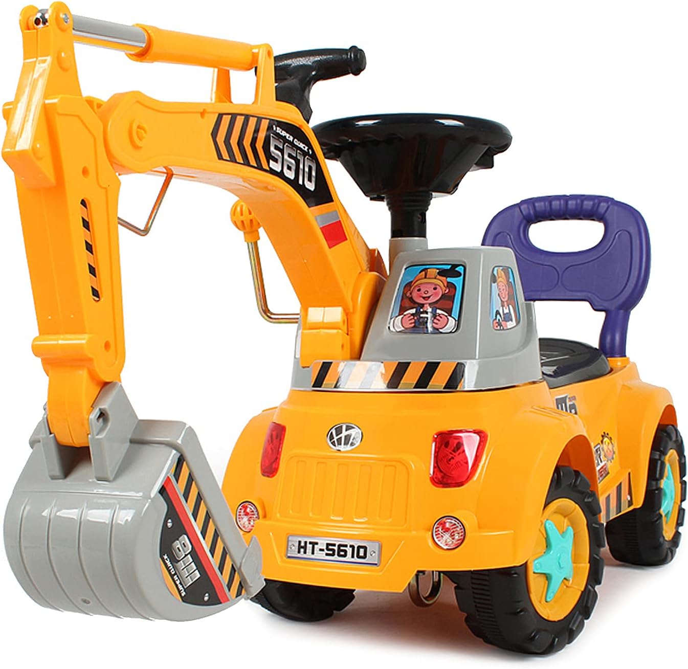 Hitish Ride-on Excavator Car, Full Functional Ride On Excavator Walker Sliding Digger Construction Vehicles Tractor Toy, Pretend Play Riding Digger Scooter with Sounds & Lights