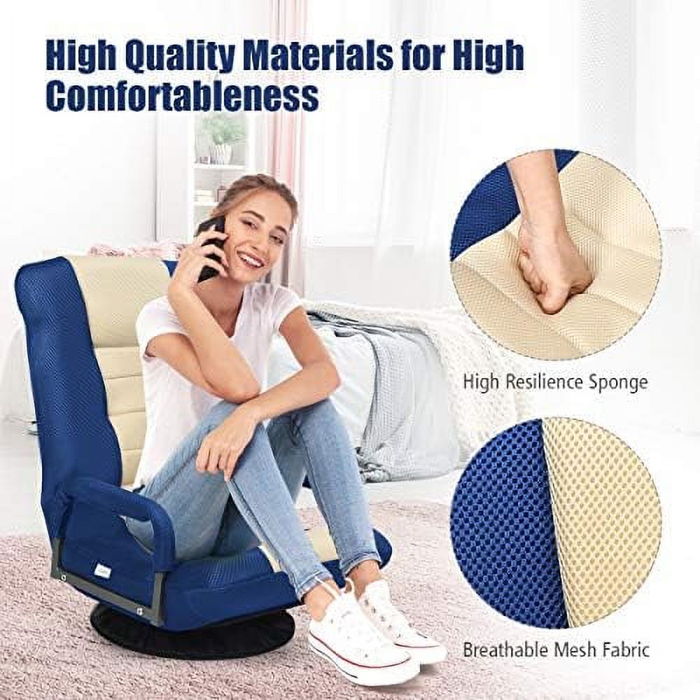 xrboomlife Swivel Gaming Chair  6-Position Adjustable Folding Floor Chair with Armrest and  Degree Swivel Round Base  Video Gaming Rocker for Home Office Lounging (Red)