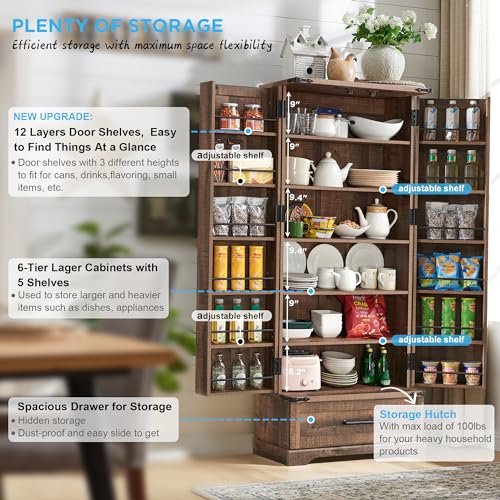 72" Farmhouse Kitchen Pantry Cabinet with Drawer, Tall Storage Cabinet with 2 Barn Doors and Shelves, Versatile Large Rustic Cupboard for Dining Room, Bathroom, Living Room, Laudry, White