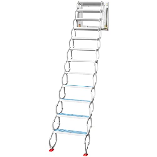 VEVOR Attic Steps Pull Down 12 Steps Attic Stairs, Alloy Attic Access Ladder, Blue Pulldown Attic Stairs, Wall-mounted Folding Stairs for Attic, Retractable Attic Ladder with Armrests, 9.8 feet Height