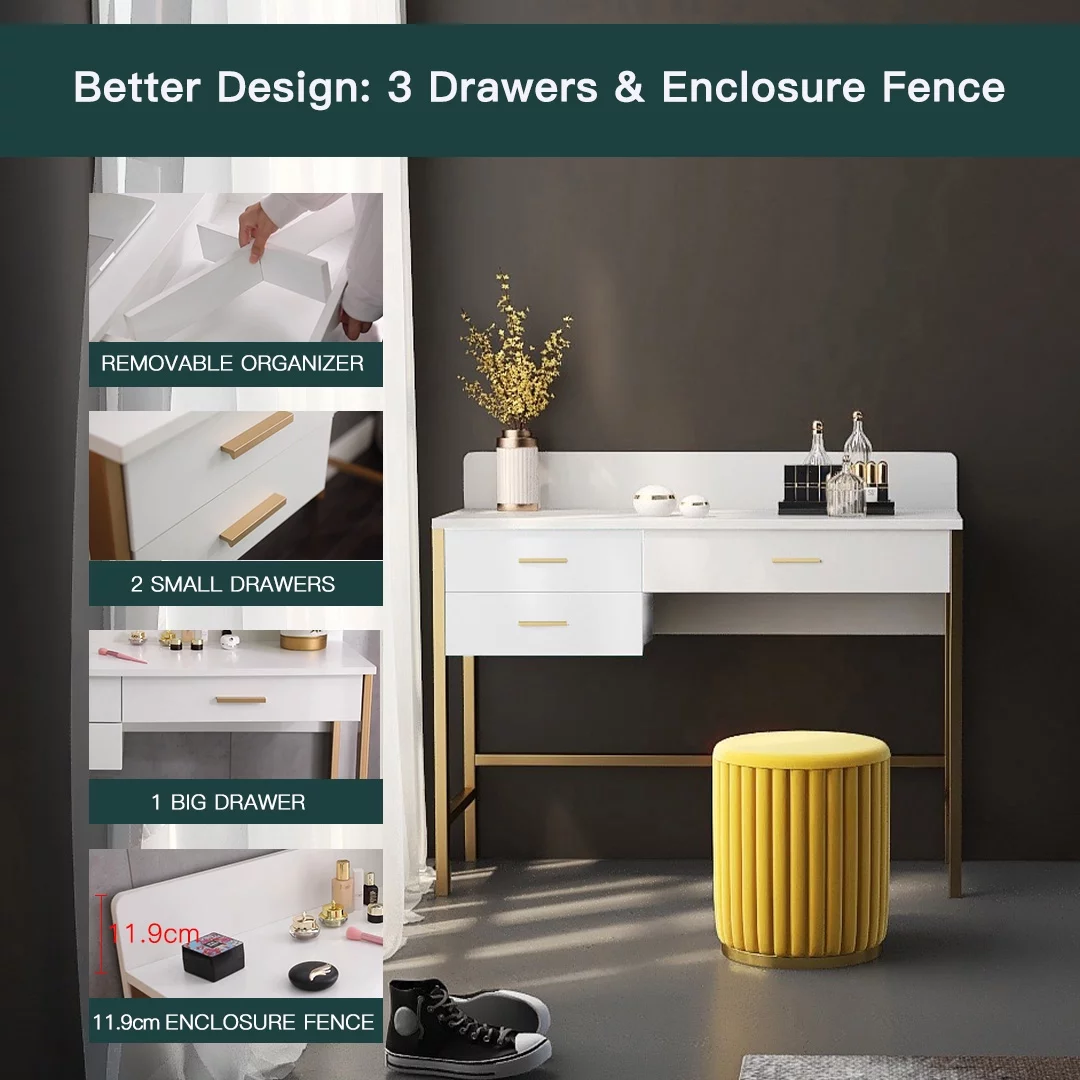 White Vanity Makeup Desk with Drawers,Dressing Table with Storage(Without Mirror & Stool)