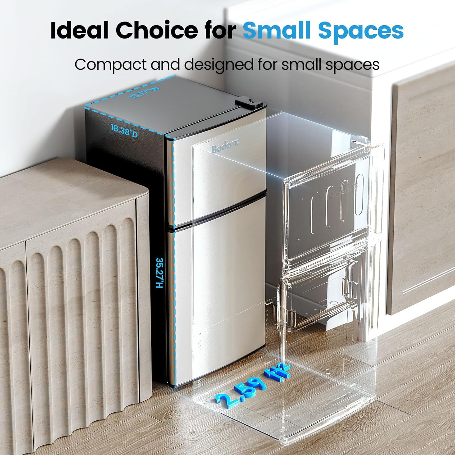 Mini Fridge with Freezer Quite: 3.2 Cu.Ft Mini Refrigerator with 2 Doors - Compact Small Refrigerator - for Bedroom Dorm Office Apartment Fridge - Champagne