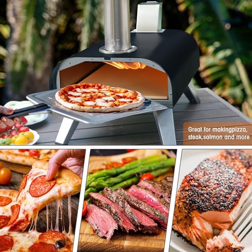 BIG HORN OUTDOORS 12" Black Pizza Ovens Wood Pellet Fired Pizza Maker, Stone-Baked Pizzas Made Easy Use Anywhere, Backyard Camping Party Cooking with your Family or Friend