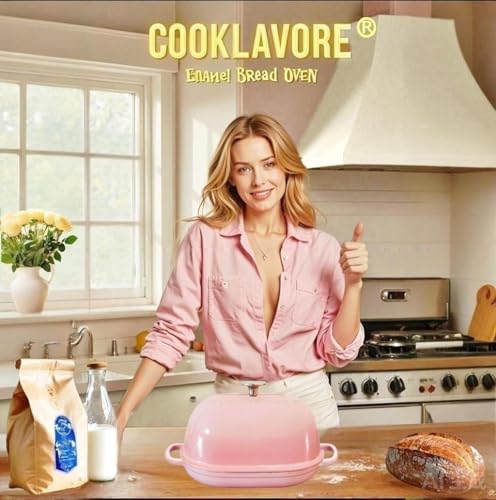 Cast Iron Dutch Oven,6 QT Bread Oven,Thick Enameled Loaf Pan with Lid,Bread Pans for Homemade Bread,14.5"Dutch Oven for Bread Baking,Loaf Pans-with Silicone Baking Mat&Recipe,Gifts for Family,Pink