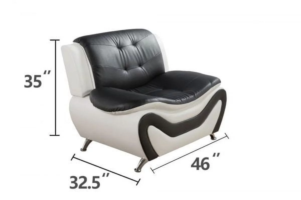 Frady 3 pc Black and White Faux Leather Modern Living Room Sofa set