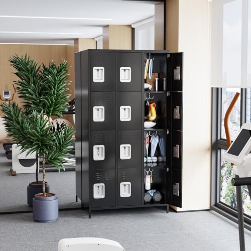 METAN Metal Storage Locker for School Office Gym Bedroom, 12 Doors Locker Cabinet for Employees, Industrial Steel Storage Locker with 12 Hooks, Assembly Required (12 Door-Light Gray)