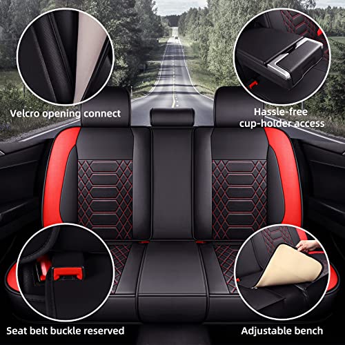 FREESOO Car Seat Covers Leather Seat Cover Full Set Beige Automotive Cushion Protector Accessories Airbag Compatible Universal Fit 5 seats Vehicle
