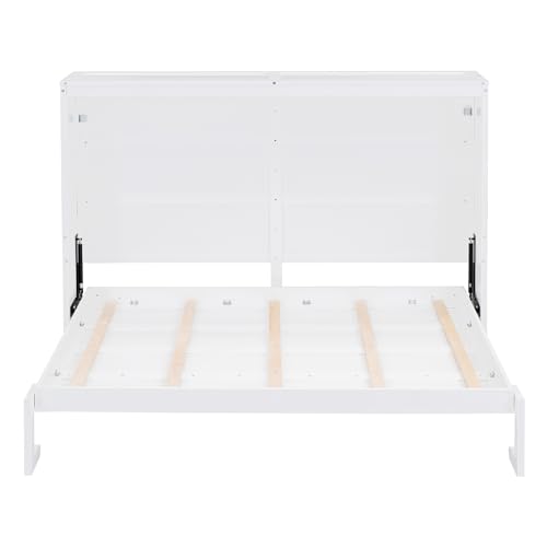 Harper & Bright Designs Queen Size Murphy Bed Wall Bed with Storage Shelves, Wardrobe and LED Lights, Space-Saving for Multipurpose Guest Room or Home Office, Gray