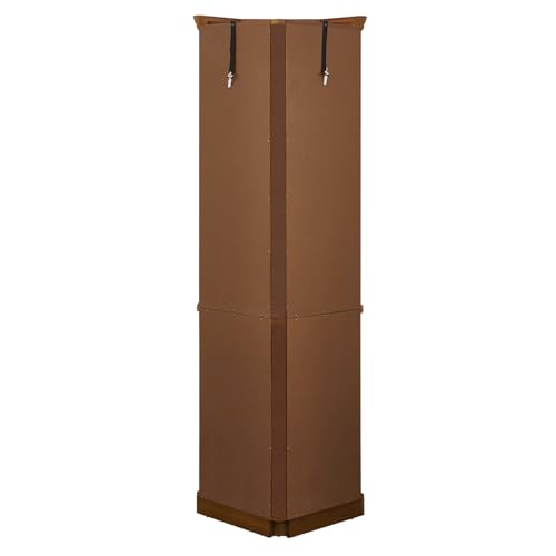 Corner Curio Display Cabinet with 5 Shelves and Lighting System, Wooden Accent China Cabinet with Tempered Glass Doors for Living Room, Bar and Liquor Storage Area (Oak)