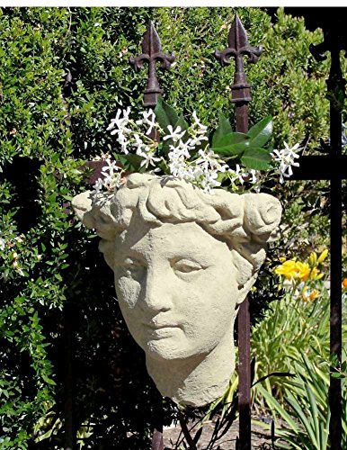 Garden Goddess Bust Wall-Mounted Head Planter, 12-Inch American Made Cast Stone, Classic Natural Color…