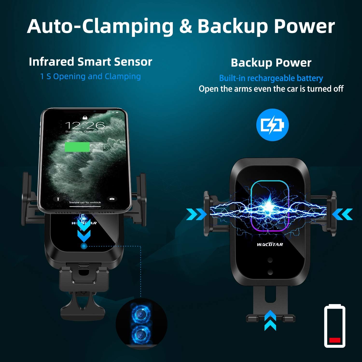 Car Cigarette Lighter Wireless Charger- Phone Holder Mount,Automatic Infrared Smart Sensing 15W Qi Fast Wireless Charging Cradle for Cell Phone,Dual USB, Double QC3.0 Output Pack of 2