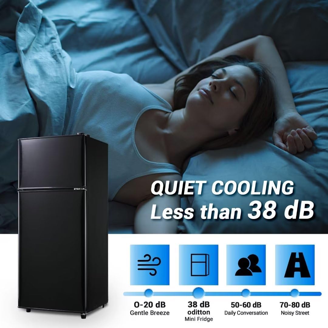 Apartment Size Refrigerator, 4.0 Cu.Ft Mini Fridge with Double Door Suitable for Kitchen, Dorm, Apartment, Office, Energy Saving Compact Refrigerator with 7 Temperature Modes, Black