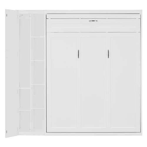Harper & Bright Designs Queen Size Murphy Bed Wall Bed with Storage Shelves, Wardrobe and LED Lights, Space-Saving for Multipurpose Guest Room or Home Office, Gray