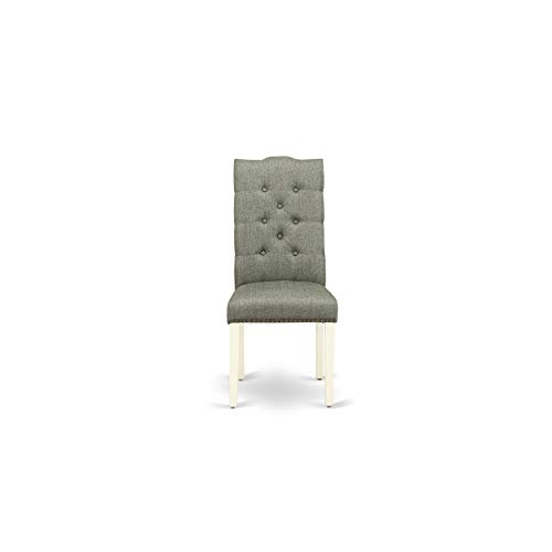 East West Furniture Weston 7 Piece Set Consist of a Rectangle Dining Room Table with Butterfly Leaf and 6 Gray Fabric Upholstered Chairs, 42x60 Inch, Linen White
