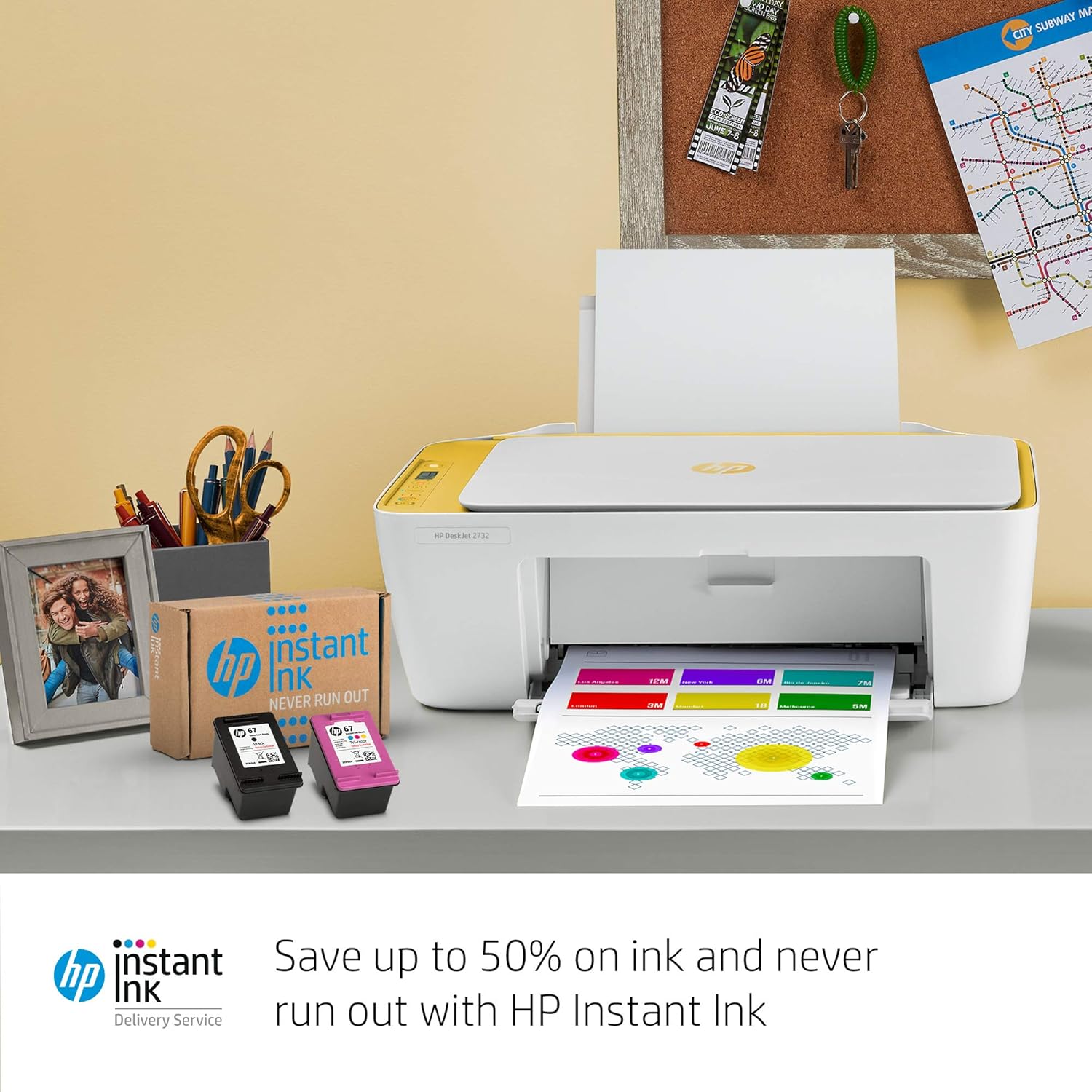 HP DeskJet 2732 Wireless All-in-One Compact Color Inkjet Printer - Instant Ink Ready, Marigold 5AR85A (Renewed) Pack of 2
