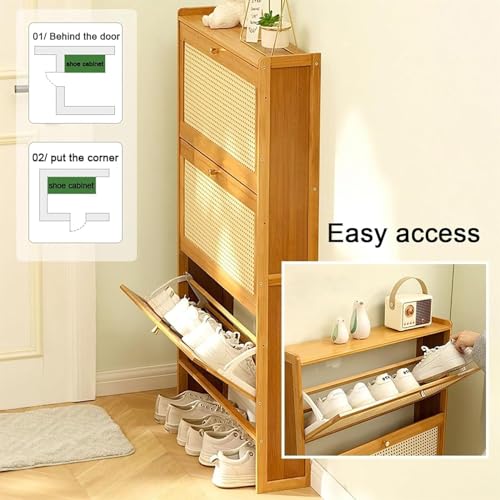 Shoe Racks Storage Cabinet With Doors, Shoe Cupboard, Rattan Slim Shoe Storage, Hallway Cupboard Shoe Racks Storage, Hallway Shoe Storage Cabinet Slim for Entryway Bedroom Living Room Apartment(Size:7