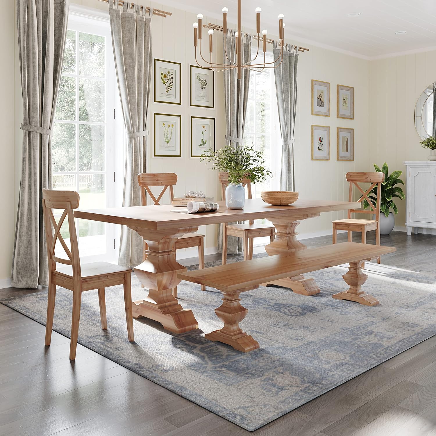 Baron Hardwood Single Trestle Table Base, Furniture Pedestal for DIY Farmhouse Dining Table Design, Unfinished and Sanded Wooden Base