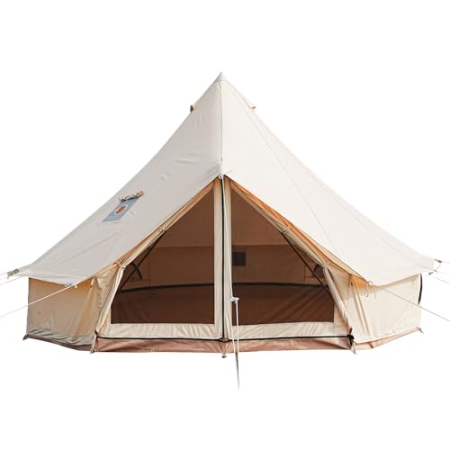 Bell Tent,4 Seasons Breathable 100% Cotton Canvas Yurt Tent - w/Stove Jack,Luxury Camping Tent Outdoor,Zipped Removable Floor