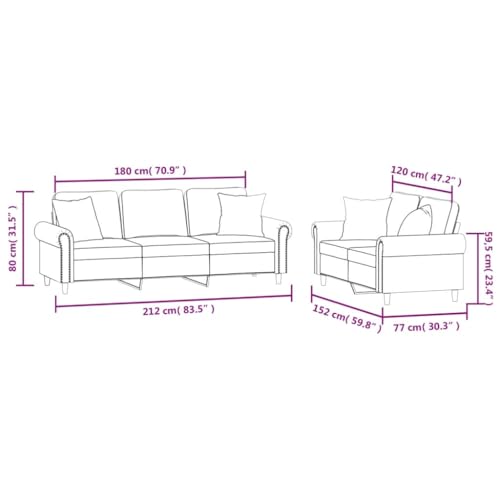 Sofas & Couches 2 Piece Sofa Set with Pillows Light Gray Velvet,Choose from a Range of Sizes to Suit Your Space: a Compact 2seater or a Spacious 3seater. Living Room Furniture