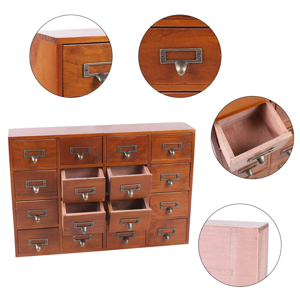 Miumaeov Cabinet 16 Drawers Vintage Wood Apothecary Cabinet Label Holder Card Catalog