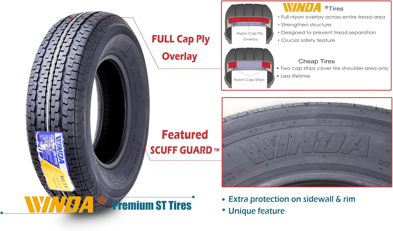 4 New Premium Trailer Tires ST 205 75R15 205 75 15 8-Ply Load Range D Steel Belted Radial w/Scuff Guard