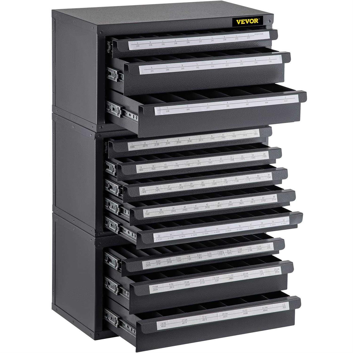 VEVOR Drill Bit Dispenser Cabinet Set Three-Drawer for 1/16 to 1/2 &amp; Letter Sizes A to Z - Shop Hardware Tools Online Store