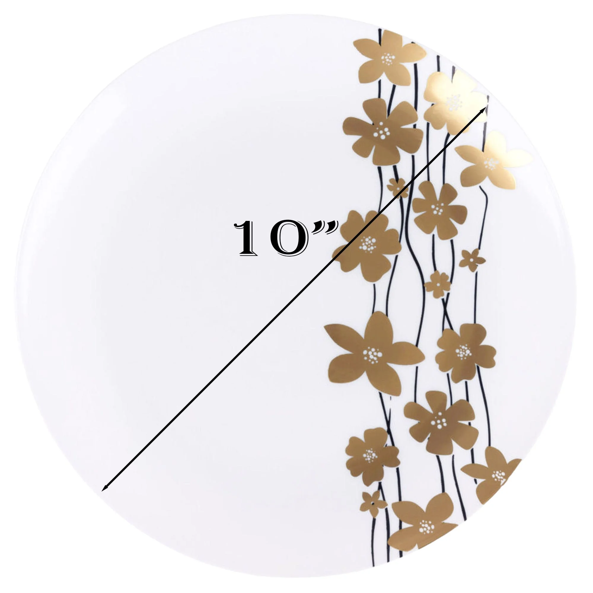 (10 PACK) EcoQuality 10" inch Round White Plastic Plates with Gold Vine Design - Disposable China Like Party Plates, Heavy Duty Dinner Plates, Salad Plate, Dessert, Wedding, Serveware