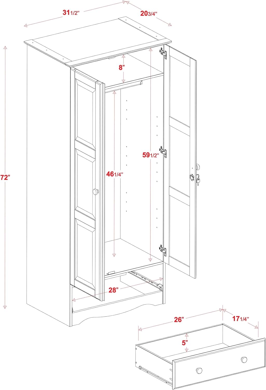 Palace Imports 100% Solid Wood Flexible Wardrobe Armoire with Metal or Wooden Knobs Mocha Stained, Mahogany Finish