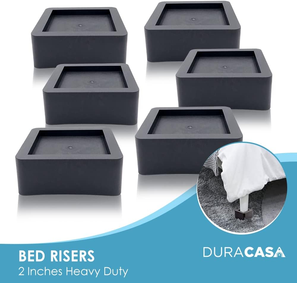 DuraCasa 3 Inch Bed Risers - Fits Huge 5.5 Inch Bed or Furniture Post, Creates an Additional 3 Inches of Height or Storage! Heavy-Duty Table, Chair, Desk or Sofa Riser (4, 3 Inch Black)