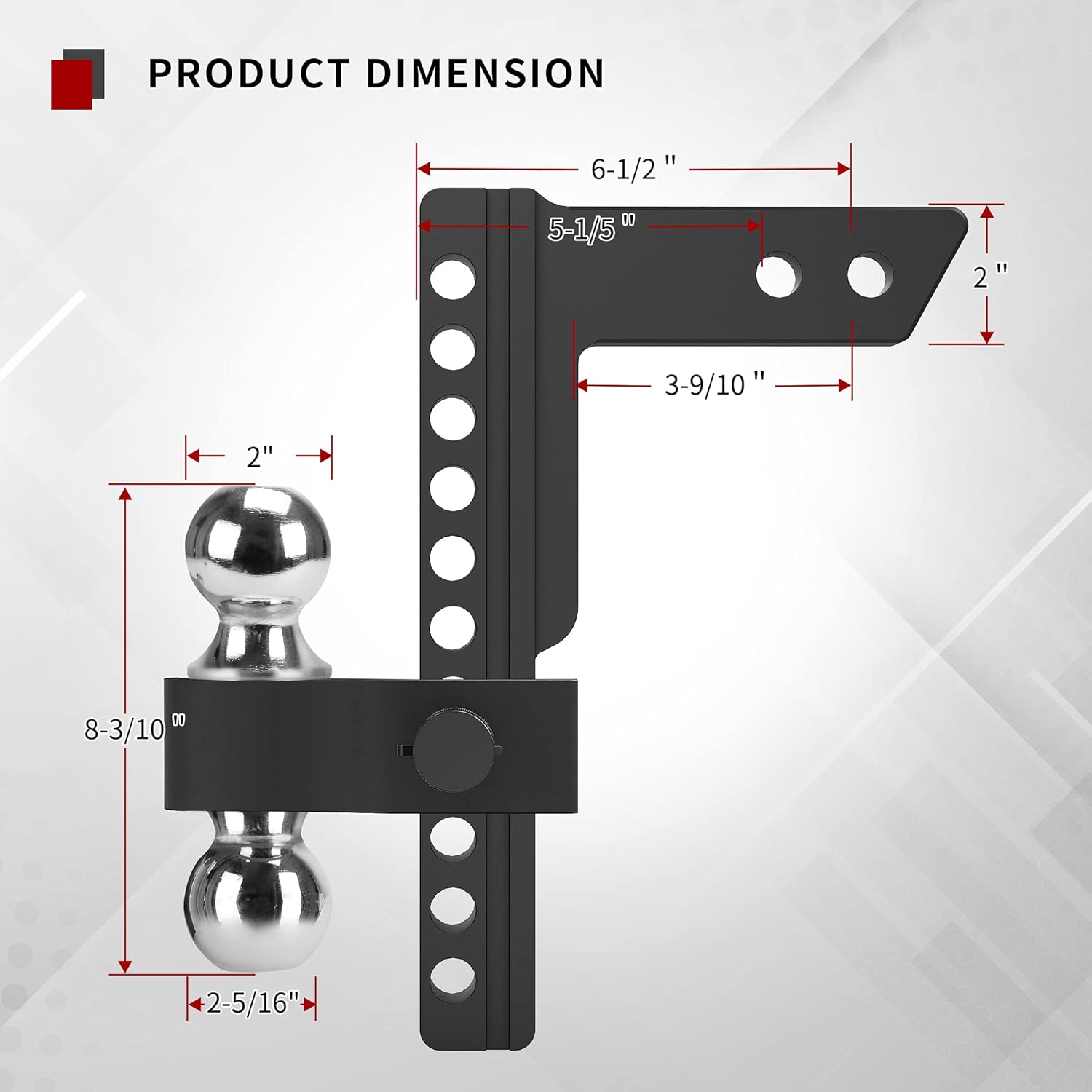 YITAMOTOR Adjustable Trailer Hitch Ball Mount, Fits 2-Inch Receiver, 10-Inch Drop Hitch w/Forged Aluminum Shank, 2-Inch and 2-5/16-Inch Combo Stainless Steel Tow Balls with Double Pin Key Locks, Black