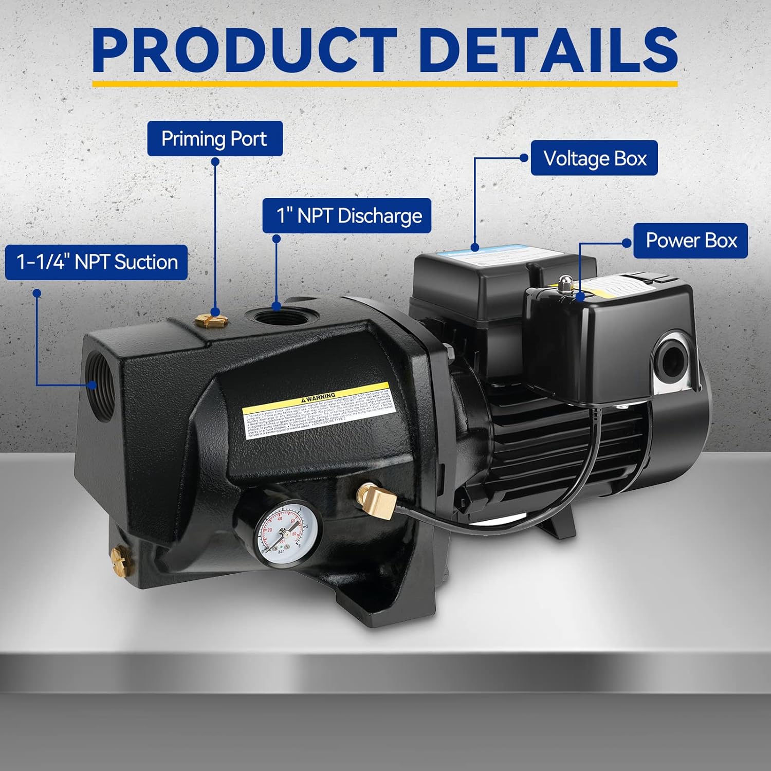 Acquaer 1/2HP Shallow Well Jet Pump,Cast Iron, Well Depth Up to 25ft, 115V/230V Dual Voltage, Automatic Pressure Switch,Versatile Pump for Garden, Lawn, Farm