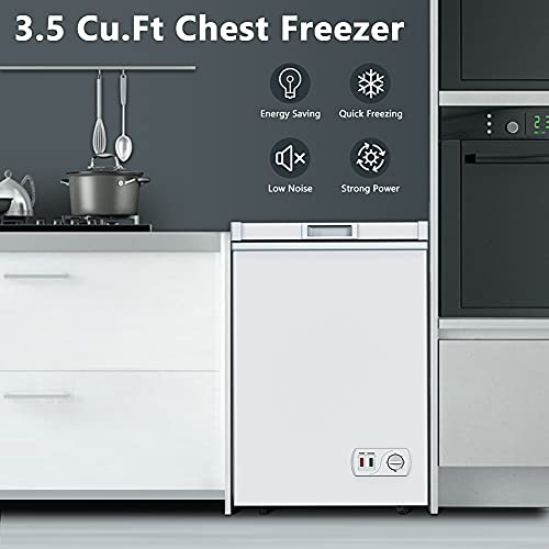 LifePlus Chest Freezer, Small Deep Freezers Top Door with Removable Basket, 7 Temperature Control Energy Saving, Compact Freezer for Home Kitchen Office Dorm Apartment Indoor Use, Grey